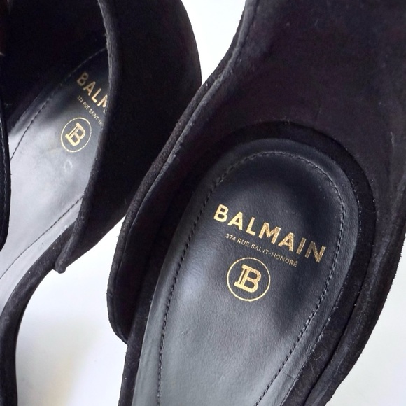 Balmain Uma Chain High Heel Sandals in Black Suede w/ Gold 38.5 - Picture 11 of 16